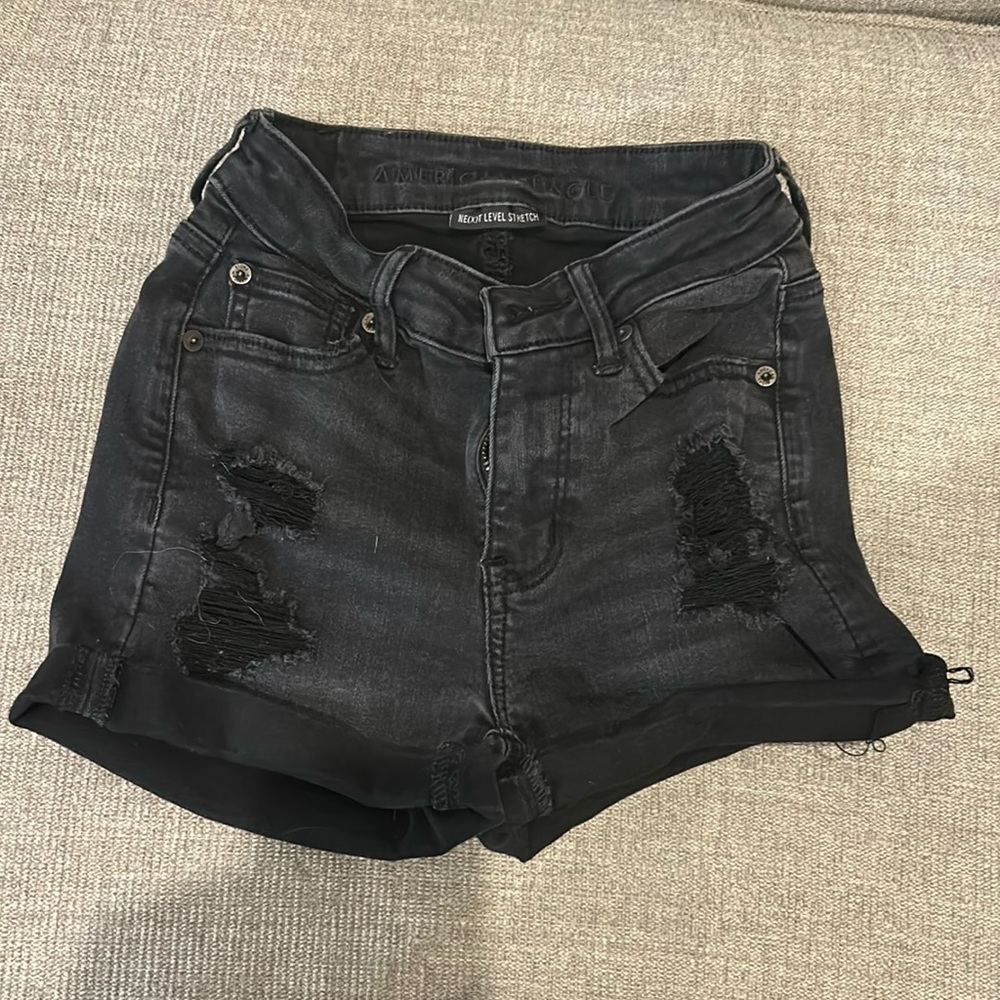 American eagle black ripped jeans short size 000